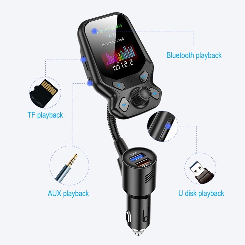 Bluetooth 5.0 Fm Transmitter Car Kit 1.77In Scherm Draadloze Fm Radio MP3 Speler Adapter Aux U Disk Tf Card Mp3