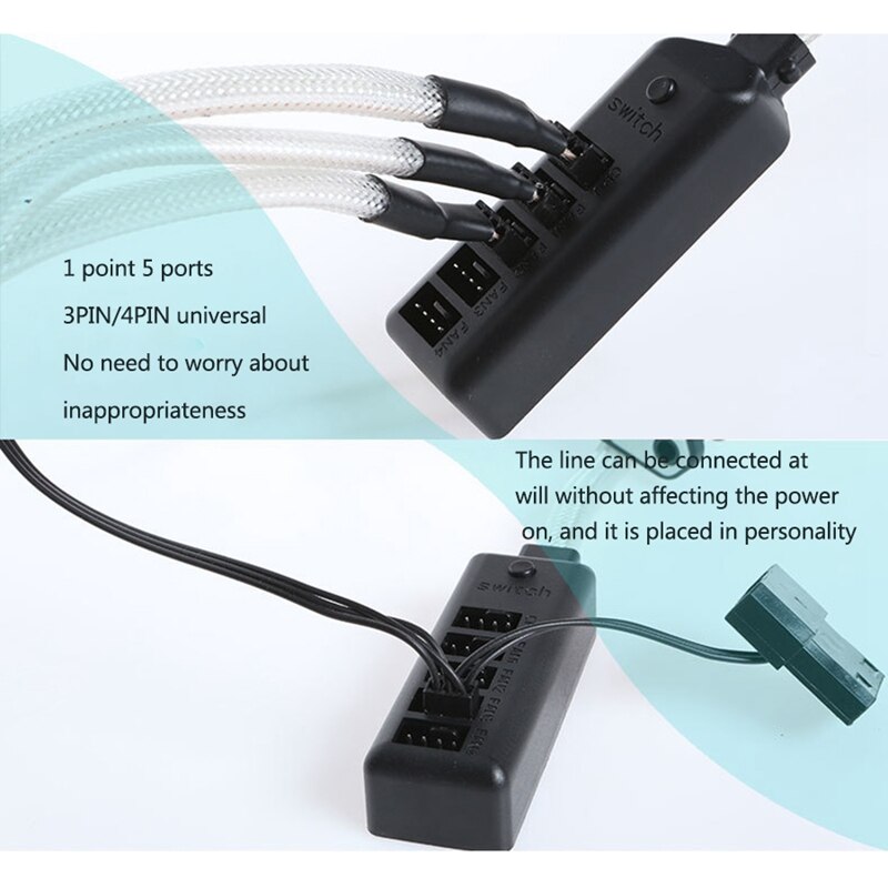 -HXHF One for Five Fan HUB 4-Pin PWM HUB Desktop Computer Radiator Fan HUB FIN