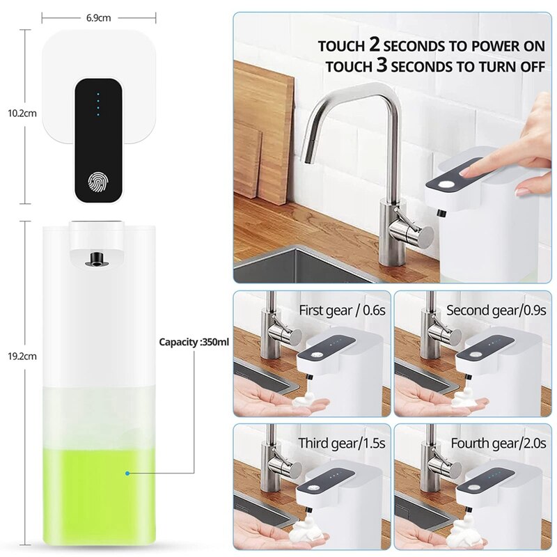 Automatische Zeepdispenser Met Sensor, 400 Ml, Usb Oplaadbare Schuim Zeepdispenser, IPX4 Waterdicht, non-Contact