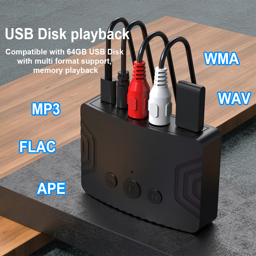 Sem fio bluetooth 5.3 receptor de áudio carro nfc estéreo aux 3.5mm jack rca adaptador de áudio bluetooth óptico u disco leitor música