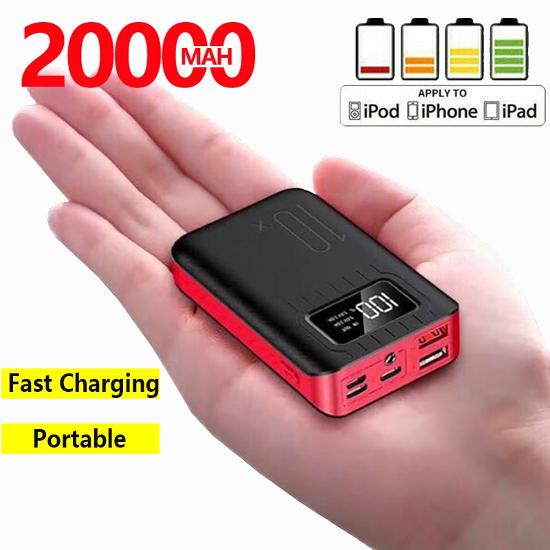 Mini Power Bank 20000Mah 3 Inputssmall Poverbank Dubbele Usb Voor Iphone Samsung Xiaomi Digitale Display Externe Draagbare Oplader