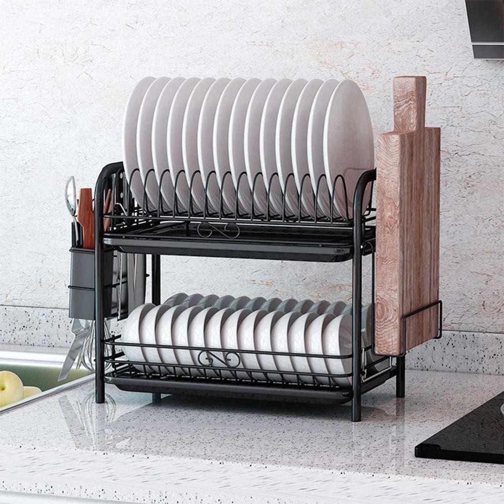 2/3New cuisine égouttoir à vaisselle séchage support étagères assiettes tasse vaisselle bol étagère panier: A 2 Tiers