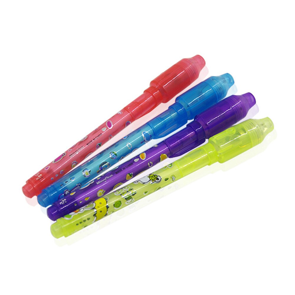 Kreative Beliebte Cartoon Zeichnung Werkzeuge Kinder Kind Magie 2 in 1 UV Schwarz Leuchtenden Licht Stift Combo Unsichtbare Tinte Stift zufällige Farbe