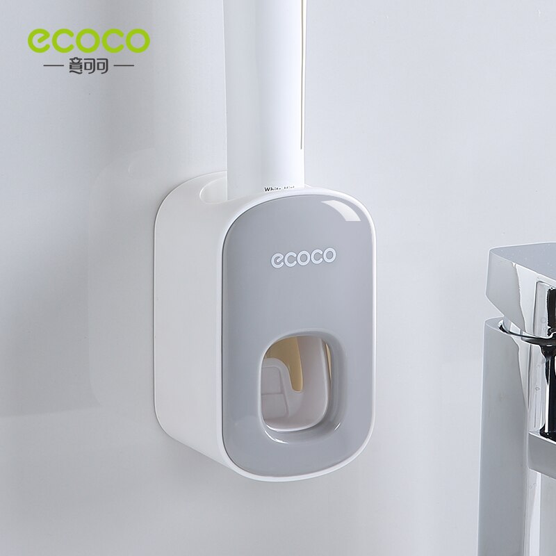Toothpaste Squeezer Toothbrush Holder Free Punch Wall Mounted Automatic Toothpaste Squeezer Set Bathroom Accessories: gray