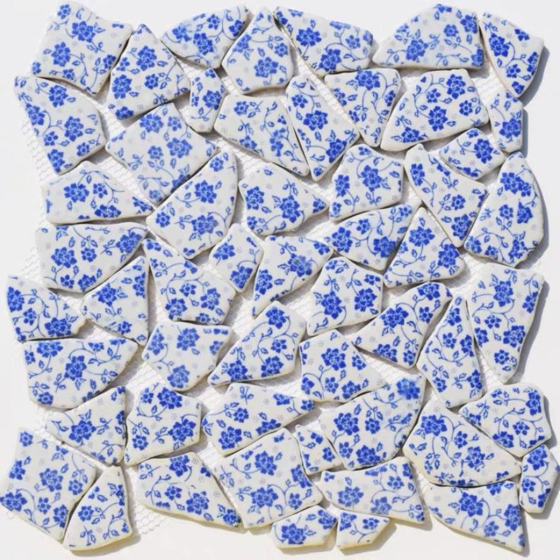 Chinese Blue White Flower Porcelain Mosaic Ceramic Kitchen Wall Backsplash PCMTYHS09 Bathroom Floor Tile