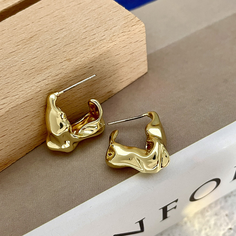 Irregular Liquid Metal Earrings Personality Retro Geometric Hollow Out Earrings Woman Party Travel Christmas: Rust Red