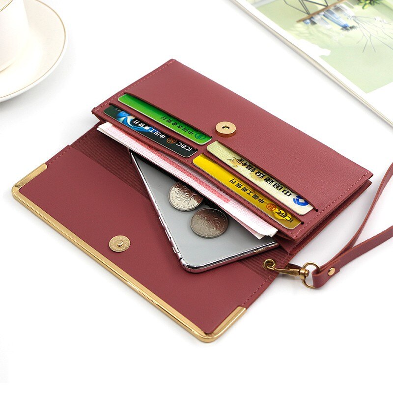 Wristlet Women's Long Wallet Letter Clutch Purse Ladies Multifunctional Leather Card Holder Metal Daily Use Coin Purse