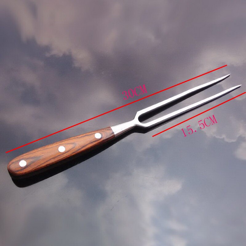 Bärbart utomhusgrillverktyg i rostfritt stål trähandtag grillgaffel matgaffel köttgaffel trähandtag grillgaffel