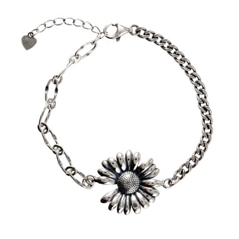 Plata de Ley 925 con estilo coreano Retro brazaletes de girasol las mujeres pulseras de cadena de eslabones de joyería al por mayor