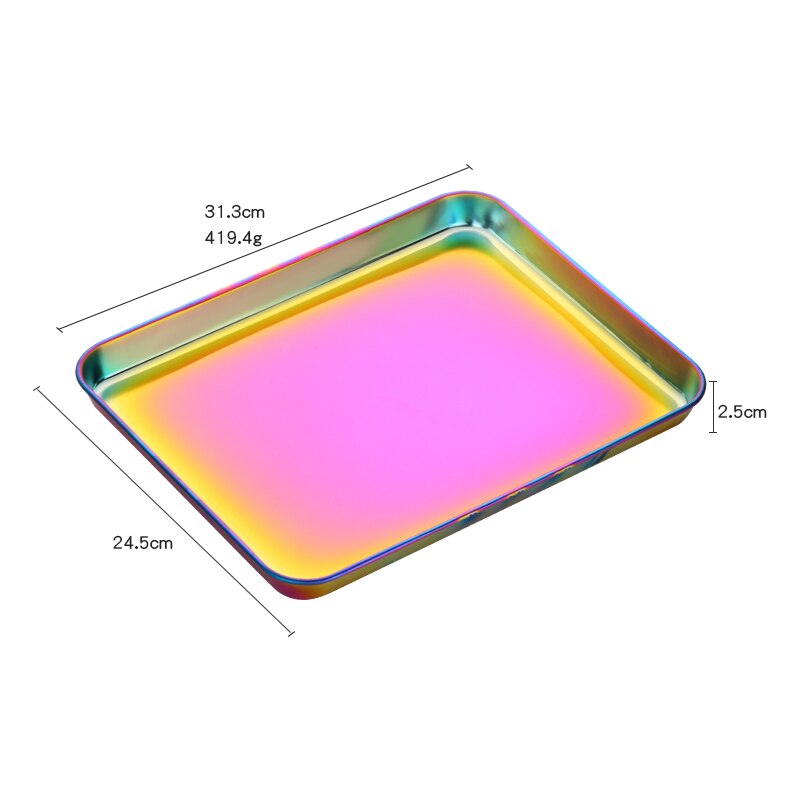 1PCS Serving Plate Stainless Steel Baking Pan Rectangle Storage Cafeteria Tray Food Fruit Plate Barbecue Dish kitchen Accessorie: Multicolor