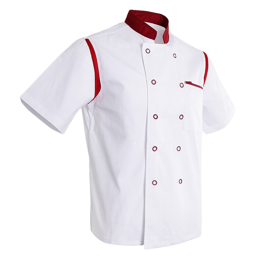 Rød sort gul kokkejakke mesh korte ærmer unisex frakke