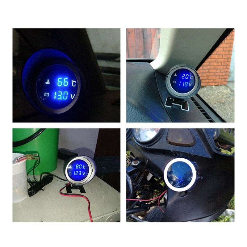 Car Universal LED Digital Water Temperature Meter Voltmeter Fuel Gauge