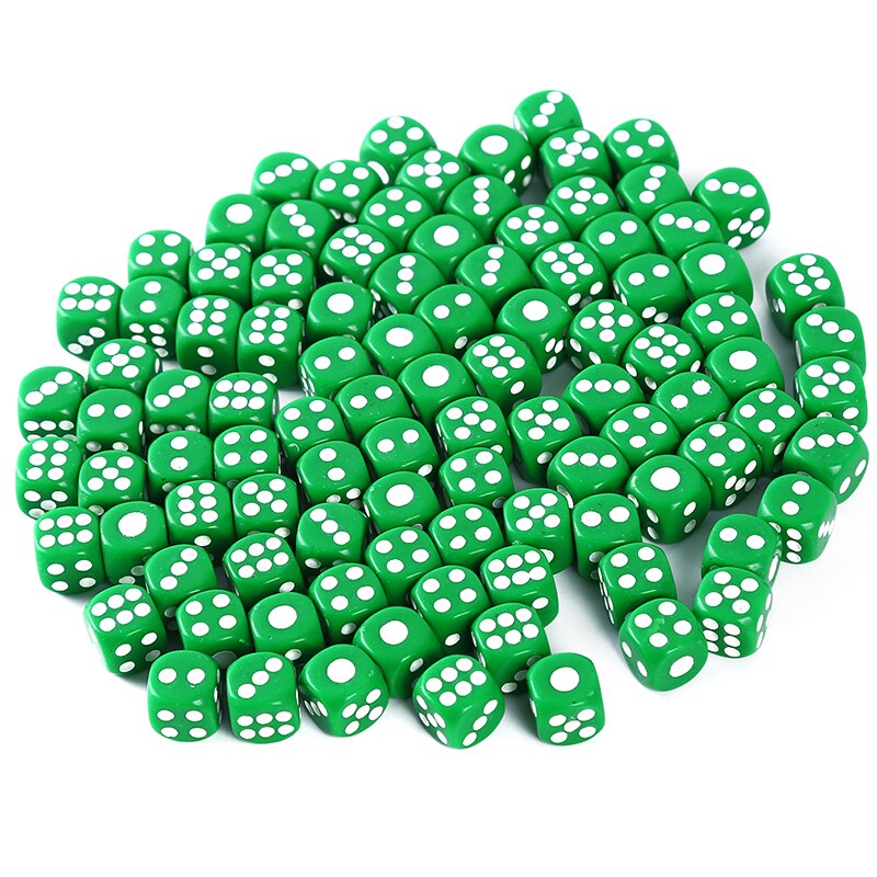 100 Pcs Opaque 13mm Six Sided Spot Dice Party Dice Gambling Game Dices BBQ Party Family Plastic 1 Pack Fun Game Multicolour: Green