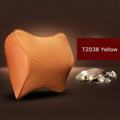 1PCS cute car seat headrest pillow leather solid for the neck rest waist back lumbar support cushion set auto pillow memory foam: TZ038 Yellow