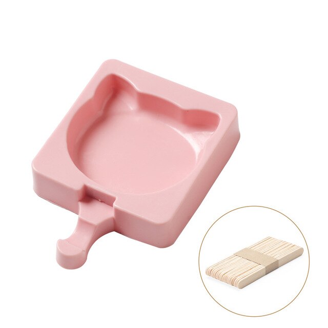 Ice Cream Popsicle Molds Cartoon Ice Silicone Frozen Storage Silicone Thick material DIY Molds Ice Cube Moulds Ice Cream Makers: 1 cat pink