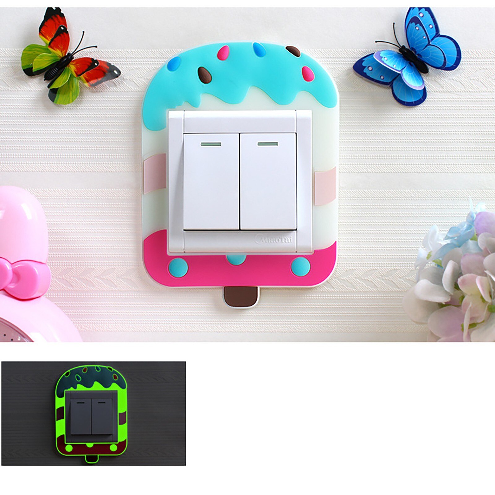 kreskówka Pattn obudowa przełącznika wystrój pokoju 3d silikonowe na-wyłączony naklejka strąk włącznik światła gniazdo z przełącznikiem naklejki ścienne naklejka robić dziecięcego pokoju # p30