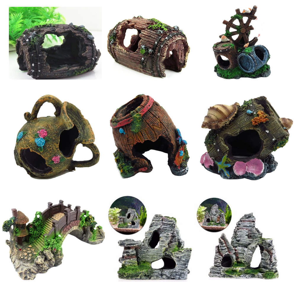 Acuario para pecera, cubo Artificial con agujero, adornos de resina, accesorios de paisajismo para pecera, decoración de acuario, Backgr