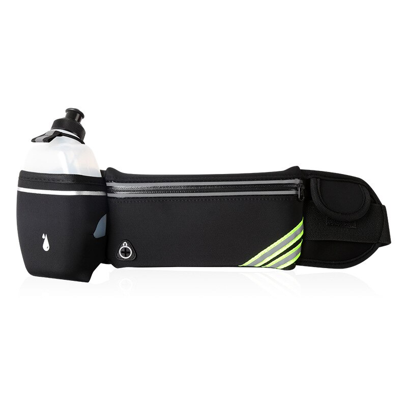 Maraton löpning midjeväskor hem fitness utomhus resor spår telefon unisex sport fanny fitness vattenflaska midjebälte paket: Svart med 1 flaska