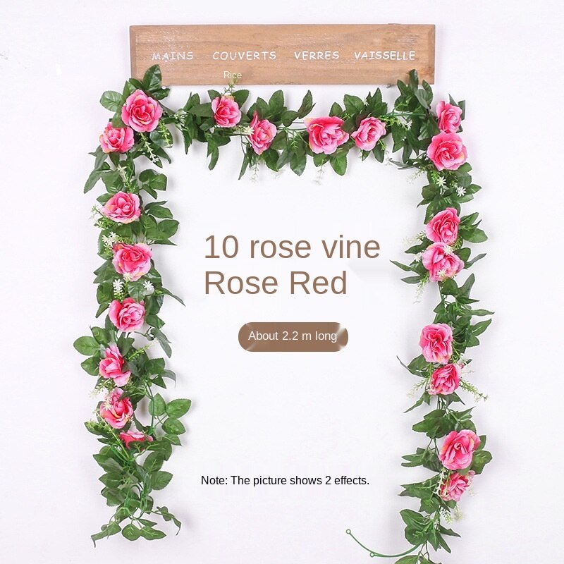 2.2m Silk Artificial Roses Flowers Rattan String Vine with Green Leaves For Home Wedding Garden Decoration Hanging Garland Wall: Chocolate