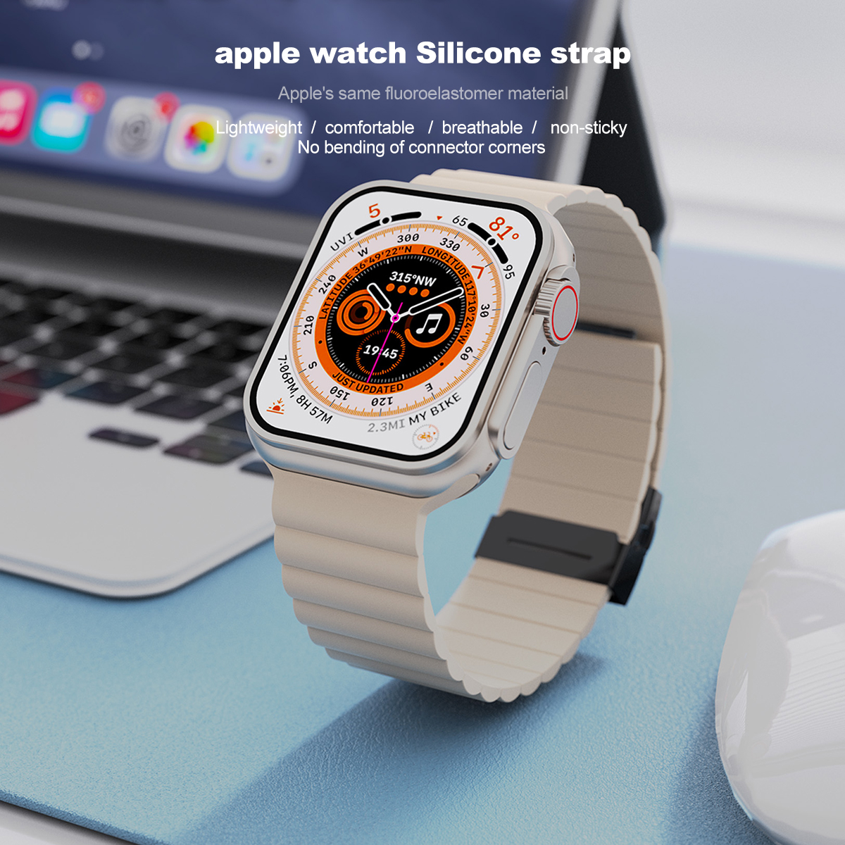 Siliconen band voor Apple Watch Band Ultra 2 49 mm 44 mm 45 mm 42 mm 41 40 mm Metalen gesparmband Iwatch Ultra 9 8 7 6 SE 5 4 Correa