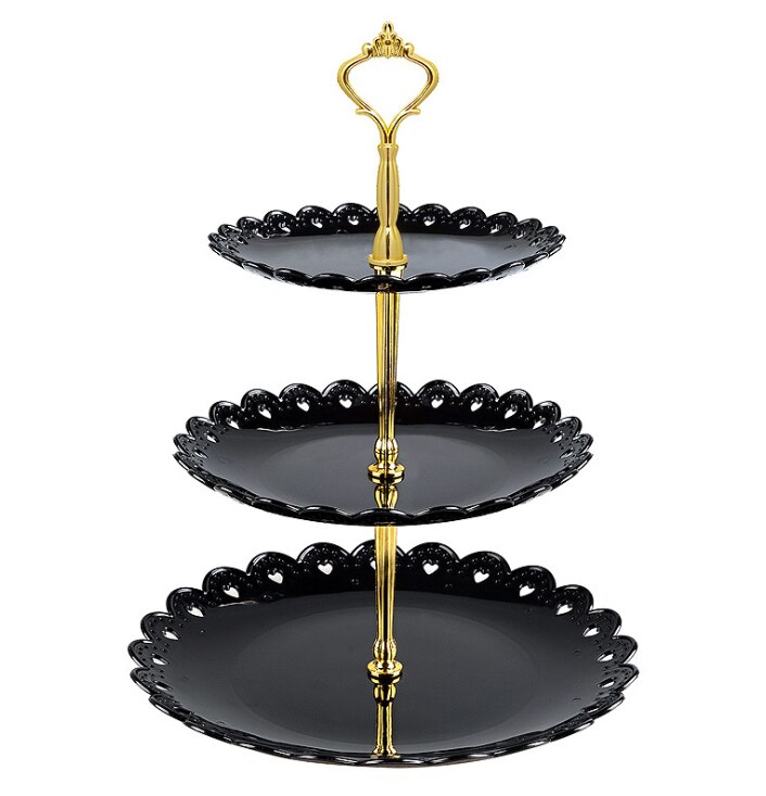 3 Tier Plastic Fruit Plate Cake Stand Birthday Party Decor Afternoon Tea Wedding Plates Tableware Dessert Vegetable Storage Rack: black