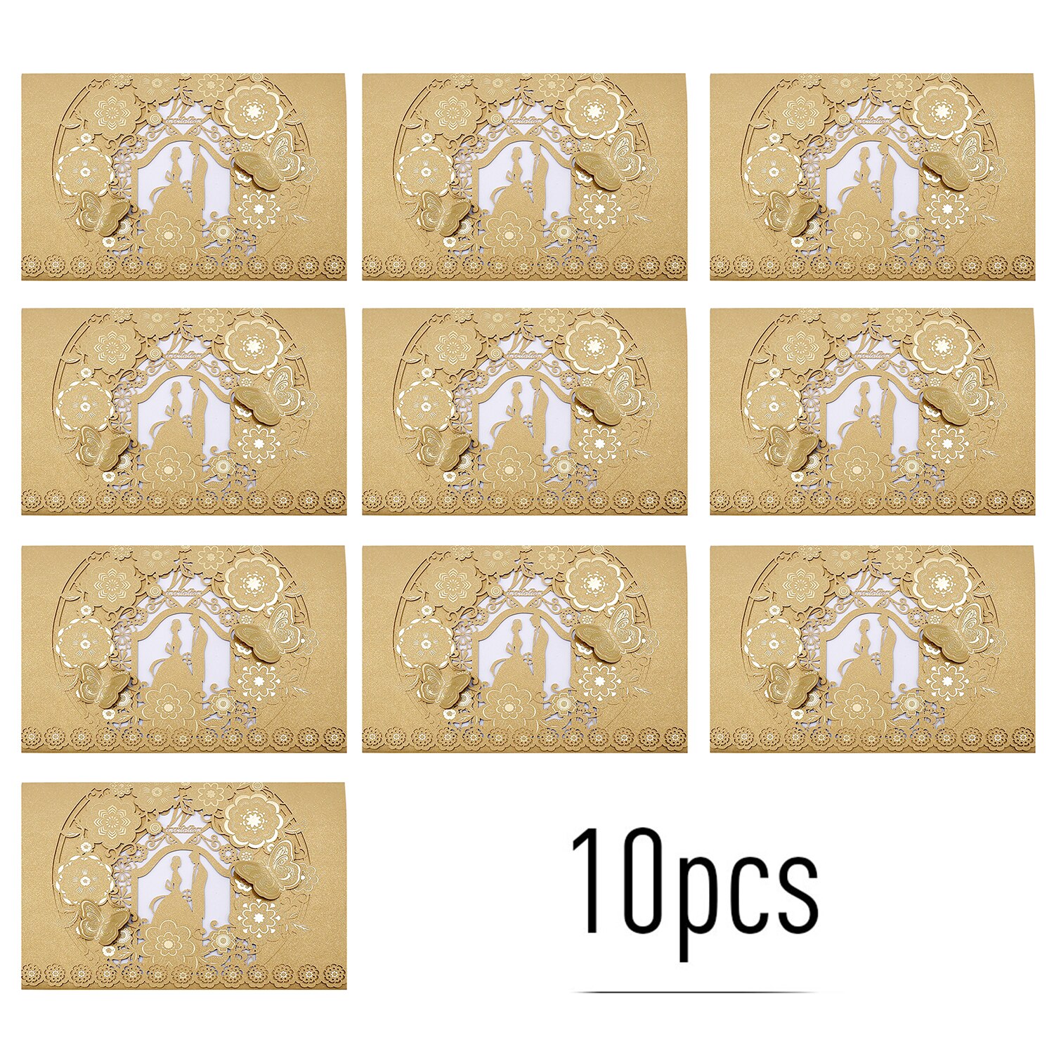 10pcs Wedding Invitations Card Hollow Bride and Groom Invitation Cards Greeting Cards Invitation Holders for Wedding Anniversary: Gold / Without inner