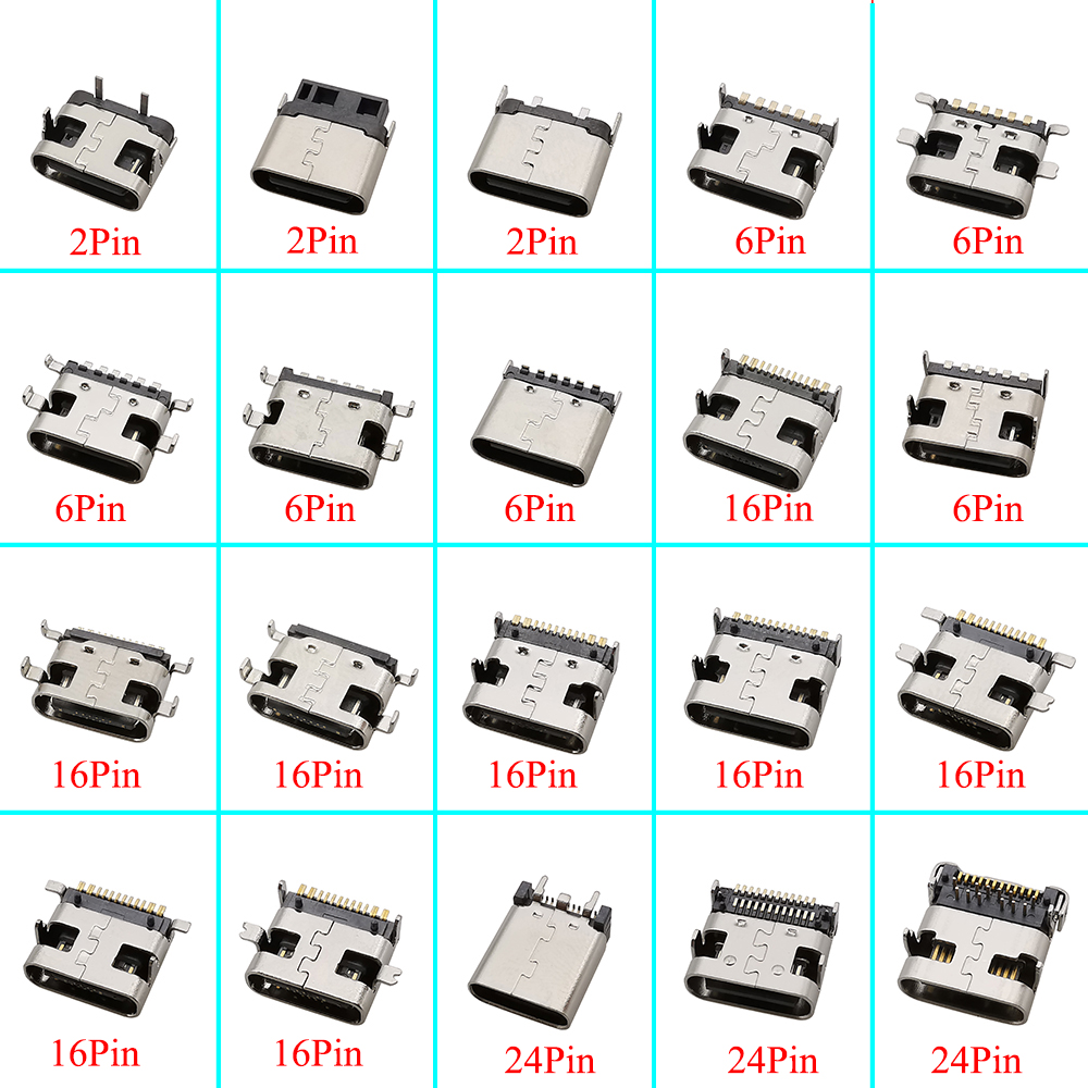 Connecteur USB Type C femelle, 2/6/16/24 broches, prise SMD SMT type-c, Port de chargement pour le soudage de PCB, adaptateur de réparation, bricolage, 10 pièces