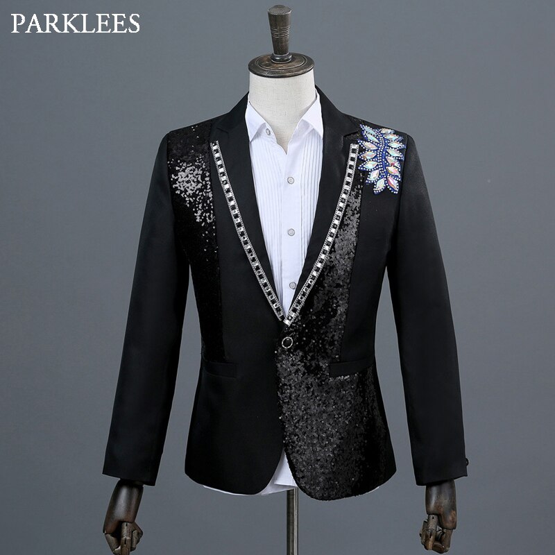 Hommes Double face 3D cristal broderie fleur hommes Costume ensemble scène chanteur discothèque Costume veste hommes Costume pour mariage Costume Homme