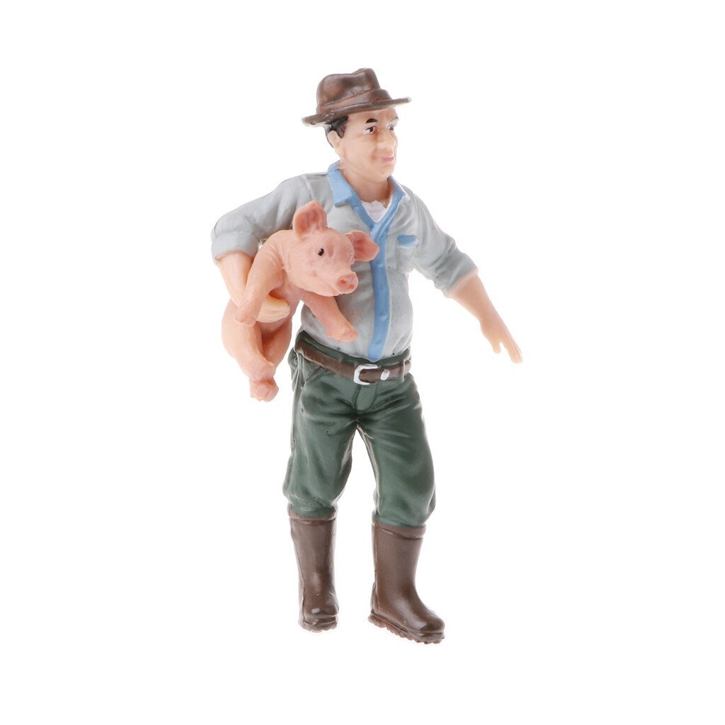 Realistic People Figure Holding Pig Farmer for Home Decor, Table