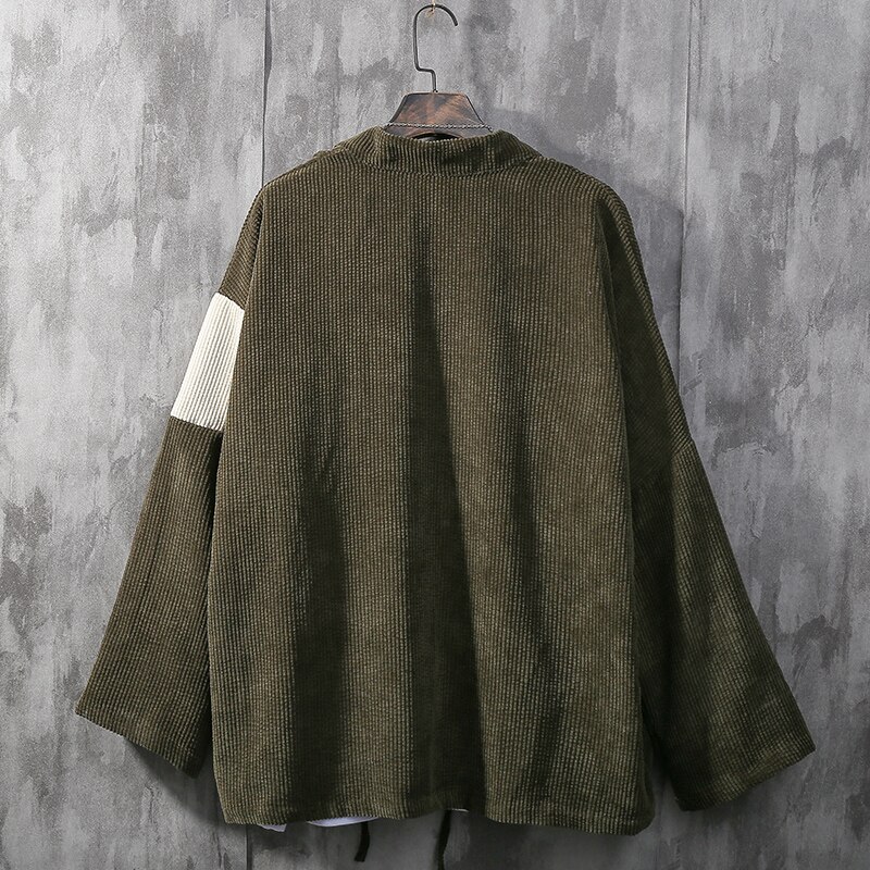 kordfløyel lapp cardigan kinesisk stil løs kappe japansk retro par kimono herreklær harajuku topper mann
