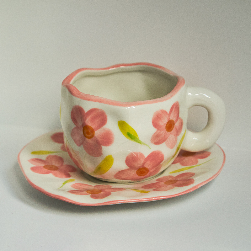 Tasse à café en céramique de Style coréen, motif de fleurs peintes à la main, petit déjeuner, tasse à lait: Set A