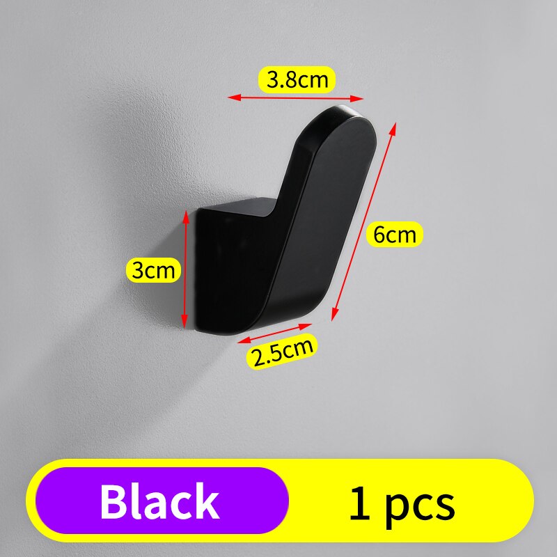 Robe Hook Black Bathroom Hooks for Towels Key Bag Hat Rack Decorative Coat Hooks Wall Mounted Clothes Hanger Bathroom Hardware: Black-1pcs
