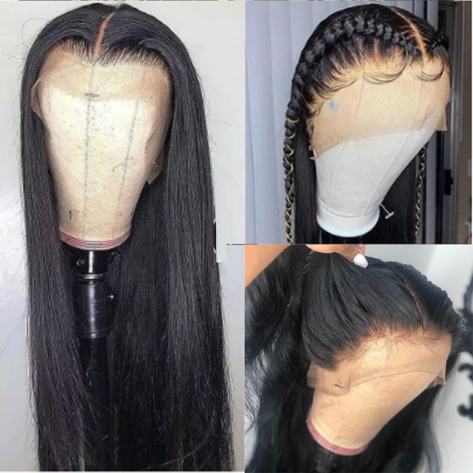 Azeviche Sliky 13*4 Parte Dianteira Do Laço Sintético Perucas de Cabelo Longo e Reto Peruca Estilo de Cabelo Do Bebê Para As Mulheres Negras Das Mulheres Resistente Ao Calor