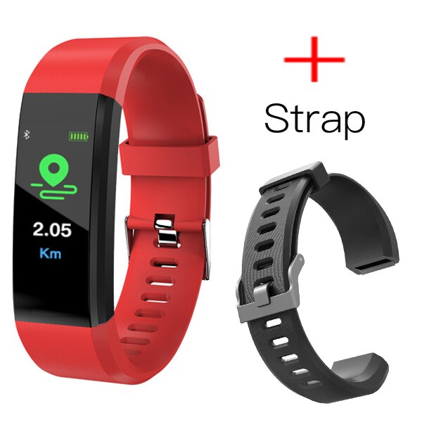 MAFAM 115 Più Intelligente Della Vigilanza Del Wristband Smartwatch Android Orologio Pressione Sanguigna Intelligente Fascia di Forma Fisica Sonno Tracker Braccialetto di Sport: RedWithStrap