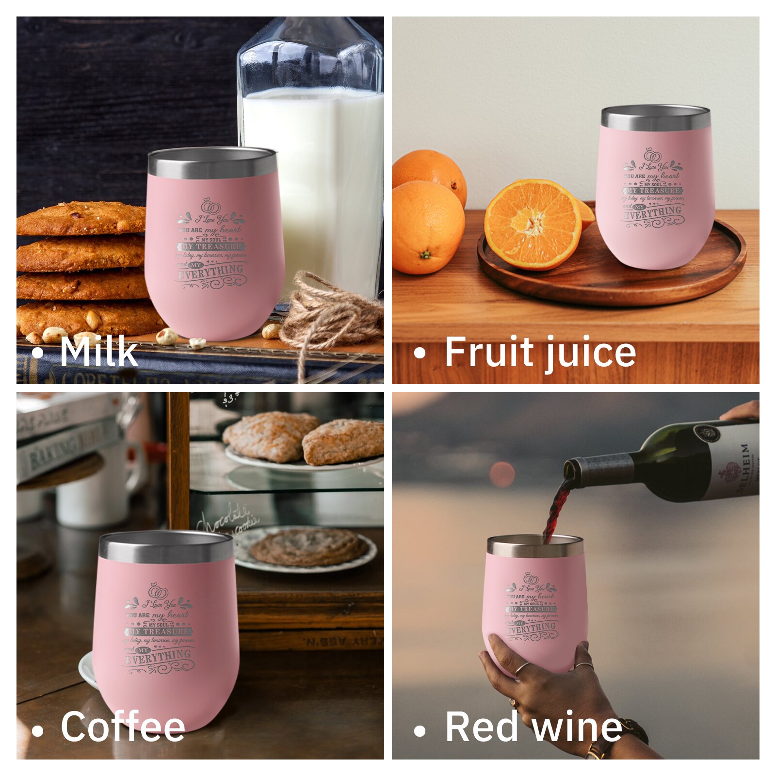 Taza Termo rosa de acero inoxidable con tapa y pajita, taza interesante, You Are My Heart, My treasure, impresión para compañero, 12oz