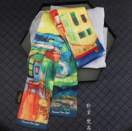 9X120Cm Van Gogh Olieverf Multifunctionele Tas Sjaals Skinny Sjaals Zijden Sjaal Vrouwen hoofd Sjaal Pols Handdoek: Design 2