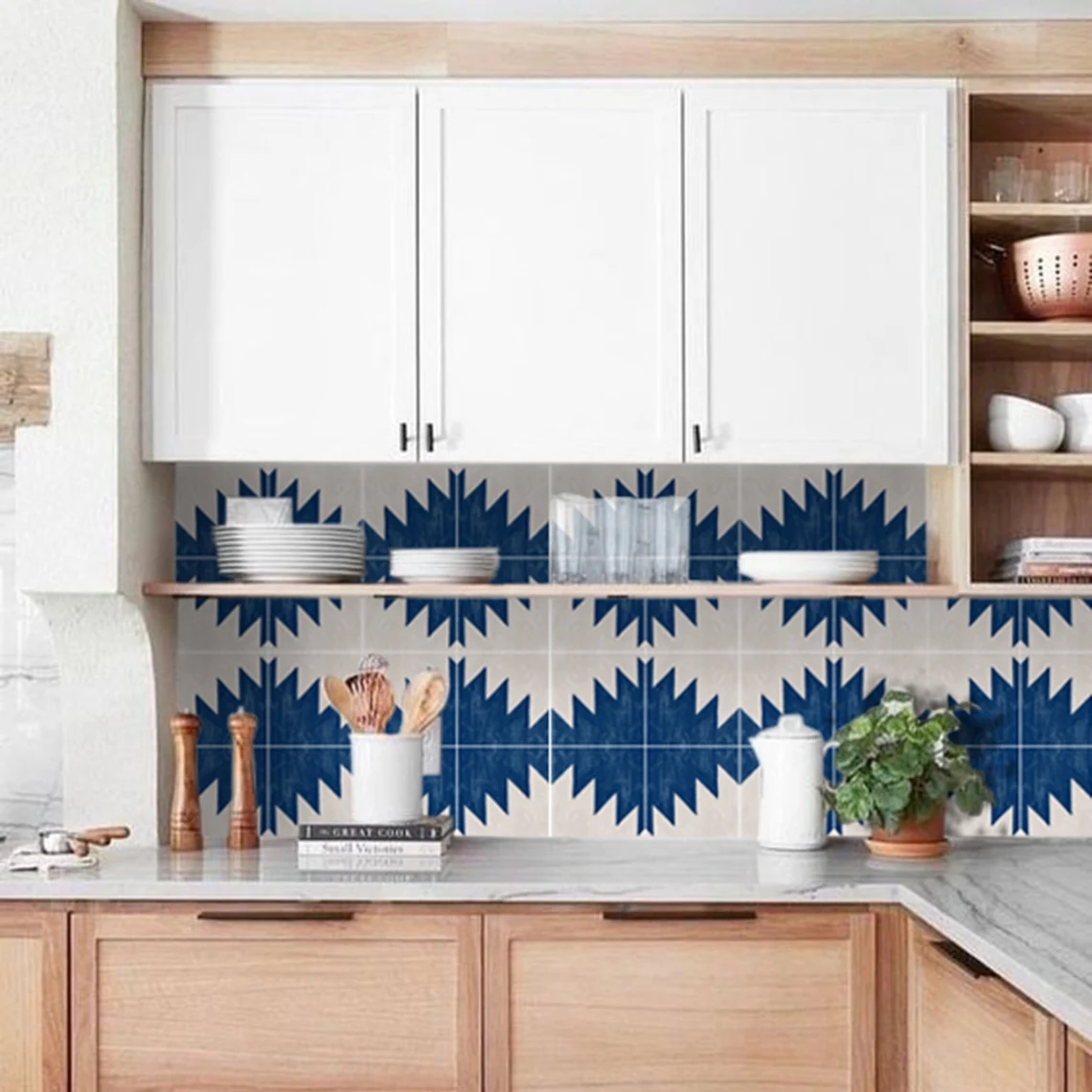 Autoadhesivo de porcelana azul para azulejo de cerámica, pegatinas de pared impermeables de PVC, para cocina, pelar y pegar, 10 piezas