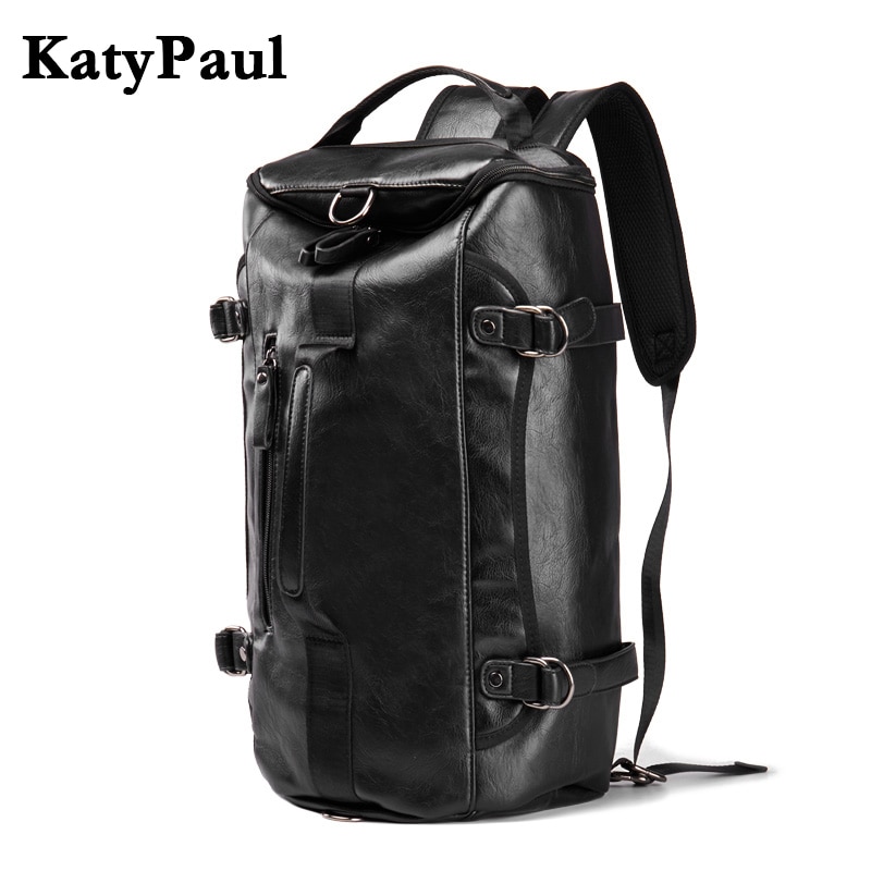 KatyPaul Männer Reisen Rucksack Leder Casual Große Kapazität Laptop Handtaschen Männliche Wanderung Eimer Taschen