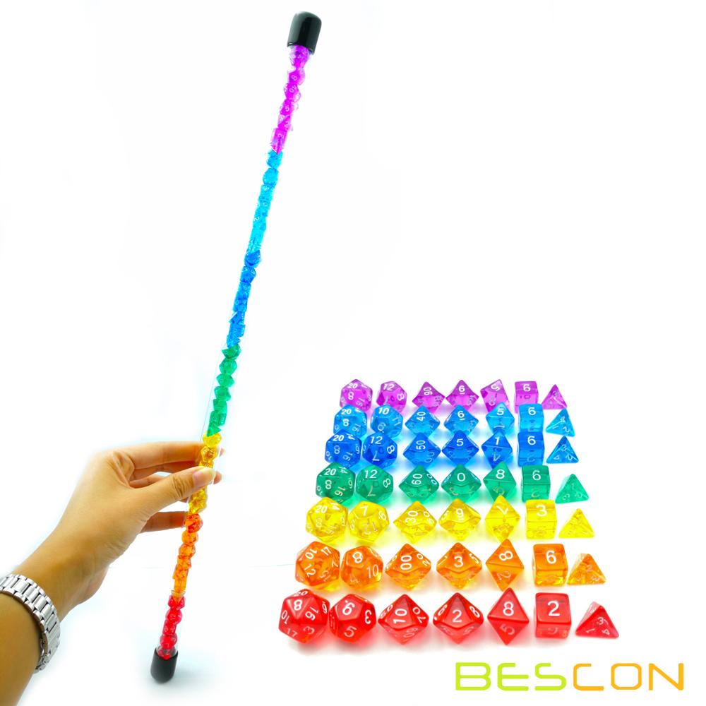 Bescon 49 Pcs Rainbow Gem Mini Polyhedrale Dobbelstenen Set In Lange Buis, Regenboog Rpg Dobbelstenen 7X7pcs, mini Gem Dobbelstenen Set