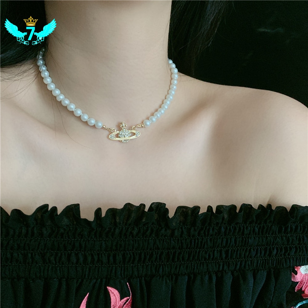 Luxe vintage klassieke saturnus parelketting, vrouwelijke zoetwaterparel, sleutelbeenketting, korte ketting, armband, toa