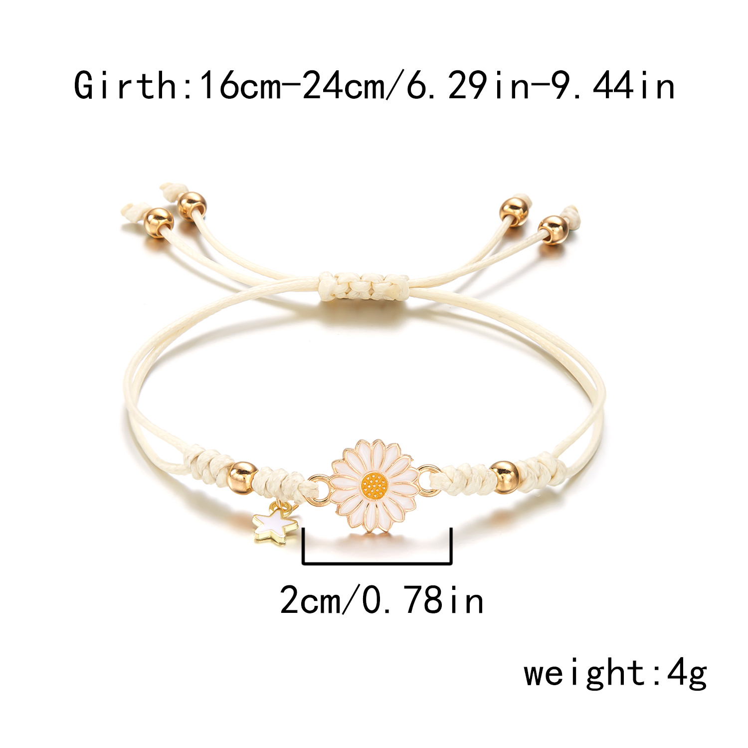 Pulsera bohemia hecha a mano con dibujos de estrellas y flores y margaritas para niña y mujer, pulseras de cuerda, de joyería para parejas de amistad