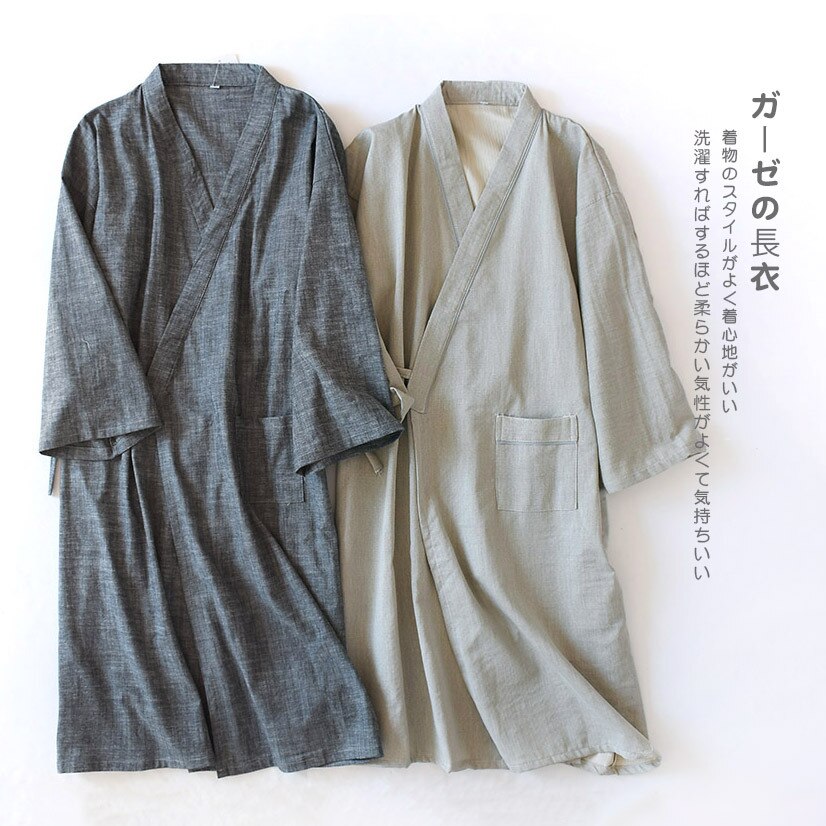 Bomuldsgasbind kimono mænds badekåbe blød letvægts yukata mænd peignoir morgenkåbe til mænd