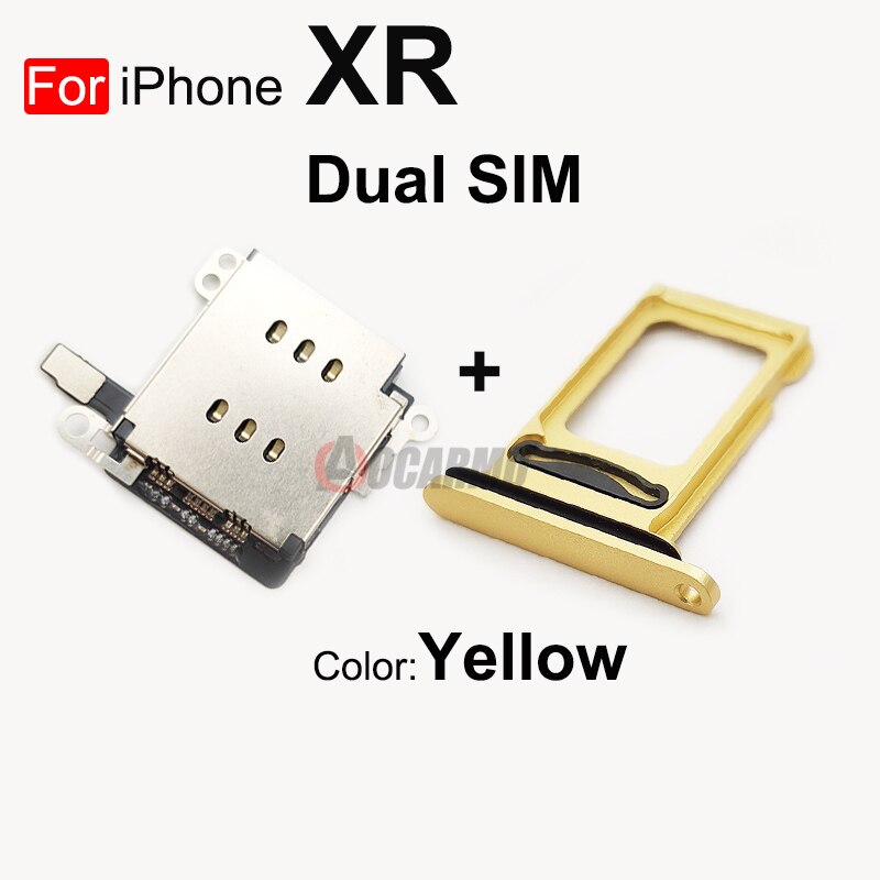 Aocarmo 1Set Voor Iphone Xr Dual Sim Card Reader Flex Kabel + Sim-kaart Lade Houder Slot Adapter Reparatie deel: For XR --1Set Yellow