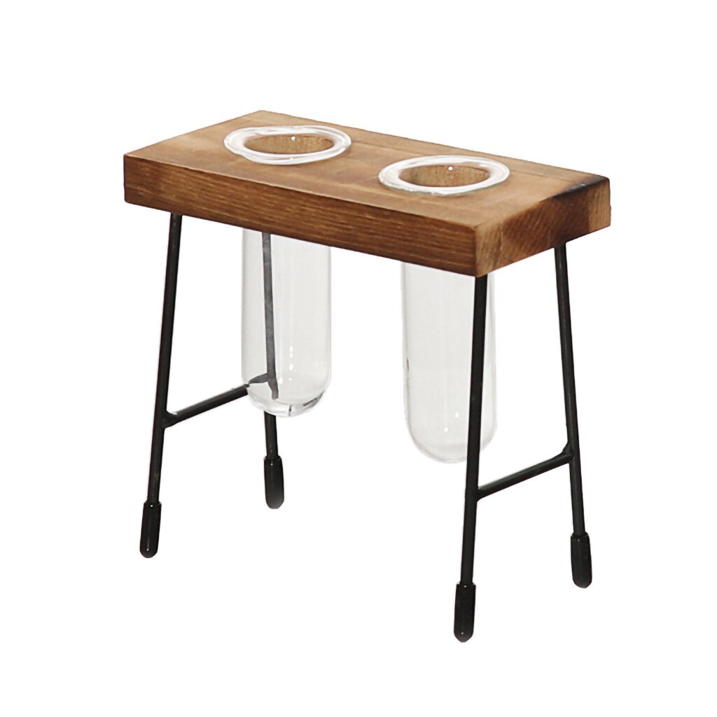 Table Desk Bulb Glass Hydroponic Vase Flower Plant Pot Wooden Tray