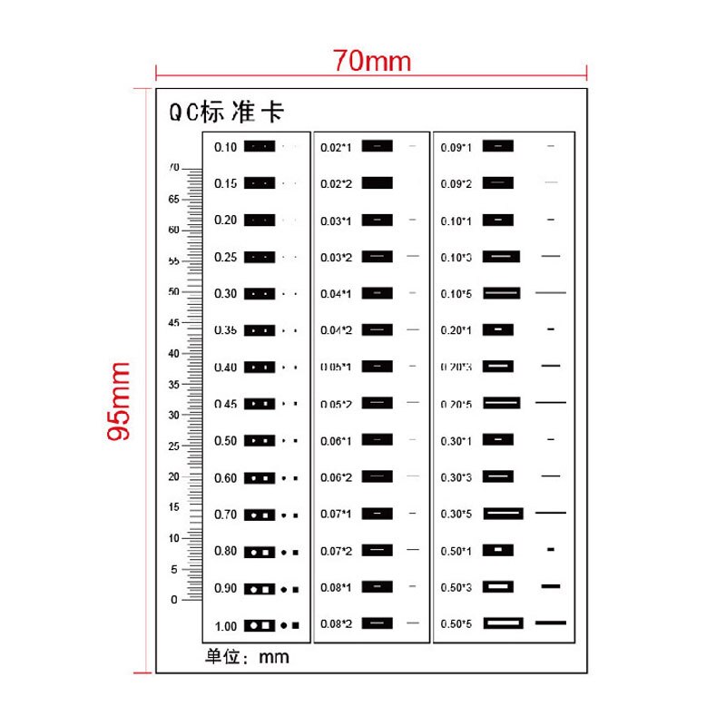 Factory QC Inspection Standard Point Line Gauge Card Defection Area Contrast Cards Scratch Line Width SquareThickness MICROMETER