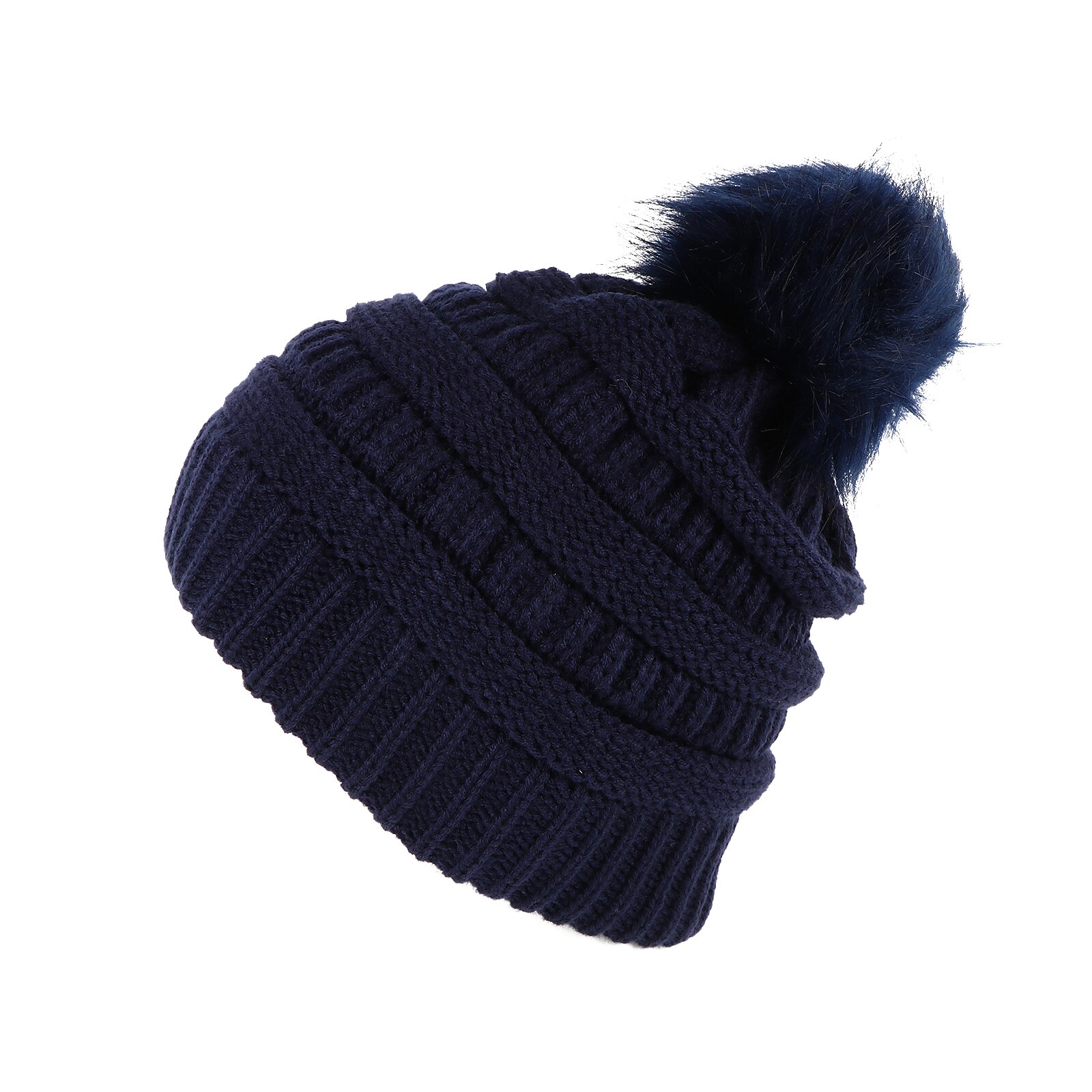 1Pc Winter Knit Fluffy Modieuze Winter Warm Hoeden Gebreide Beanie: Assorted Color