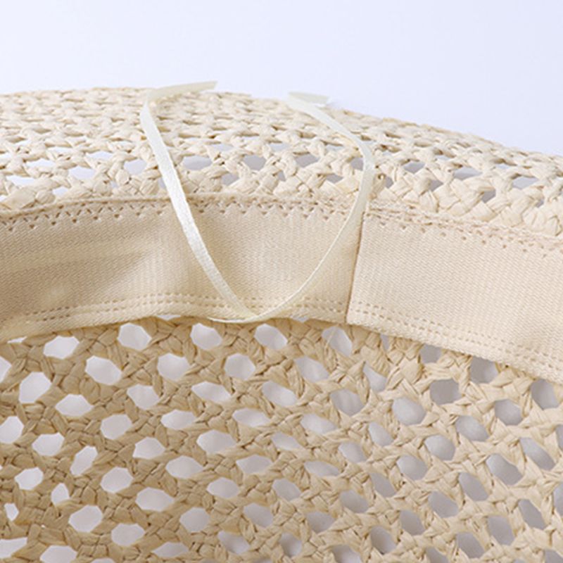 Dam sommar ihåligt mesh nät solhatt vävd halm stor bred brättad solkräm glitter strass kedja bälte panama strandmössa