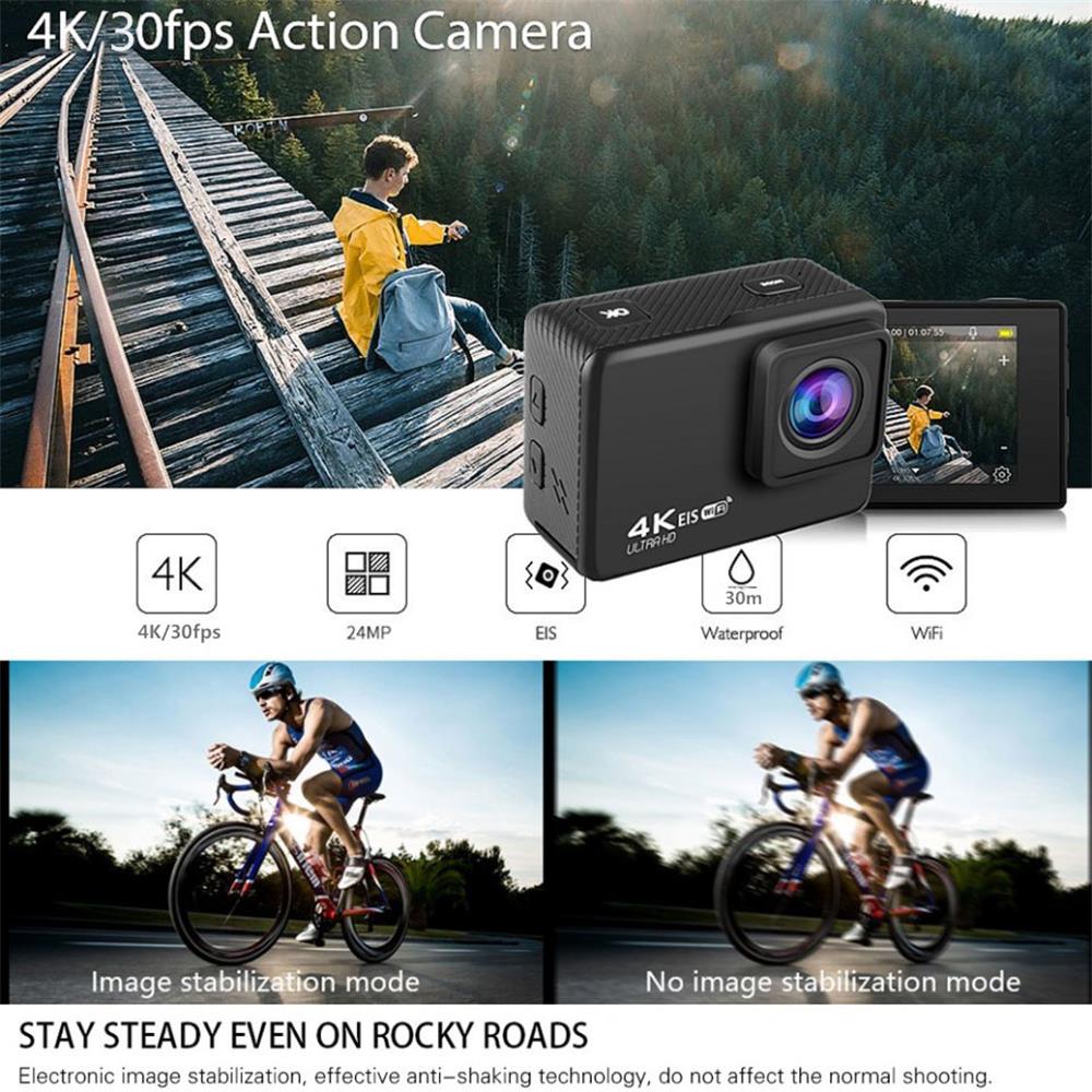 4K/30FPS 24MP Ultra HD Sports Action Camera 2.4G Wireless Remote Control WiFi DV Camcorder Waterproof Case Built-in Battery