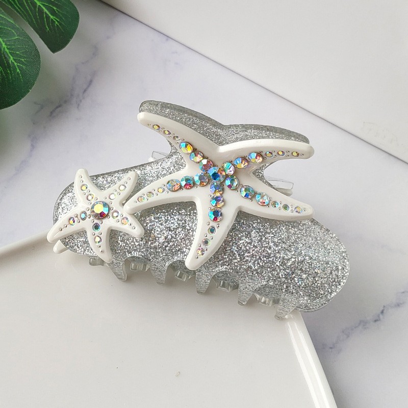 YHJ-garra para el pelo de estrella de mar para mujer, pinza para el pelo de acetato con diamantes de imitación, joyería de vacaciones, pinzas para el pelo, accesorios para el cabello: Naranja