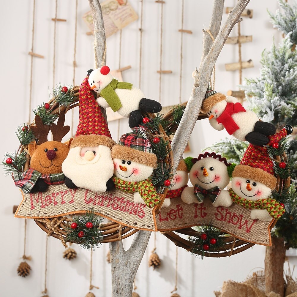 Sneeuwpop Kerstman Elanden Kerst Krans Handgemaakte Rotan Hanger Kerstboom Deur Decoratie